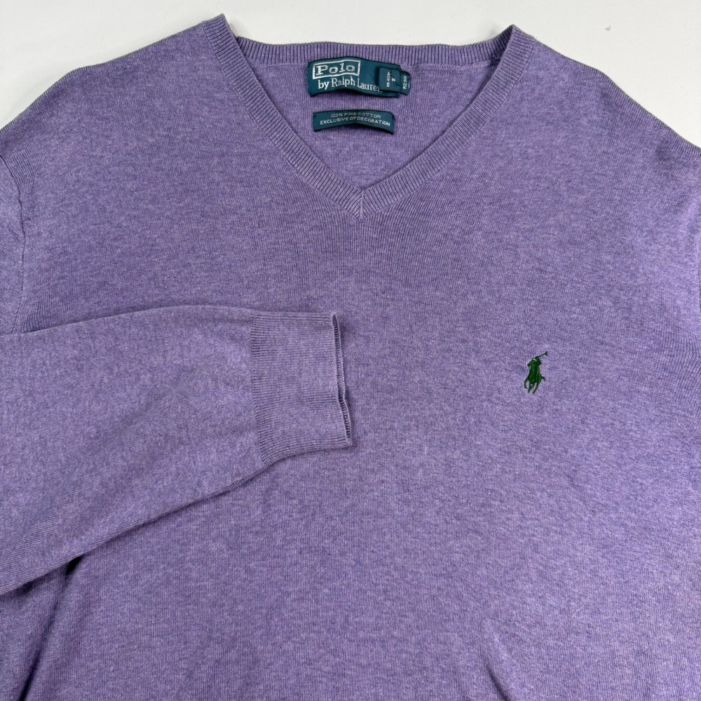 Polo Ralph Lauren V-Neck Sweater Mens XL Purple Pima‎ Cotton Long Sleeve Logo